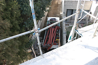 鉄骨建て方工事 見下げ