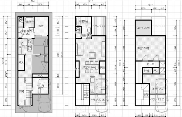 希望平面図/２世帯住宅/間口が狭い/ＲＣ壁式構造/建て替え/外断熱/TD-HOUSE